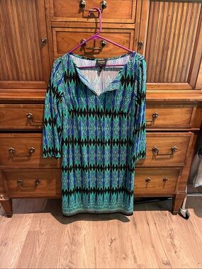 Laundry By design  Teal, Blue & Black Patterned Dress